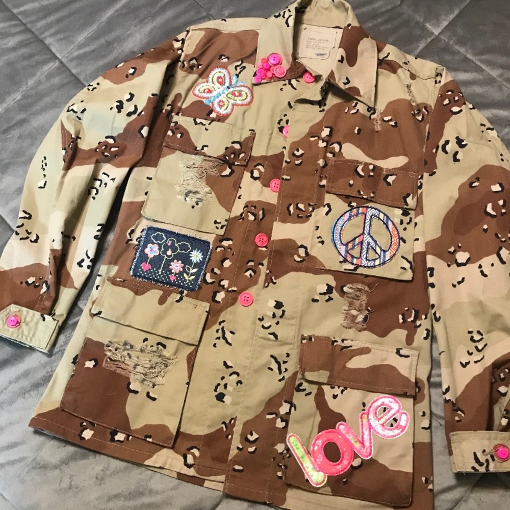 Distressed and Patched authentic camouflage jacket